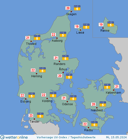 Dänemark: UV-Index-Vorhersage für Donnerstag, den 25.04.2024
