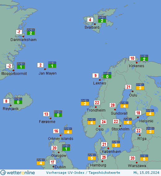 Nordeuropa: UV-Index-Vorhersage für Freitag, den 26.04.2024
