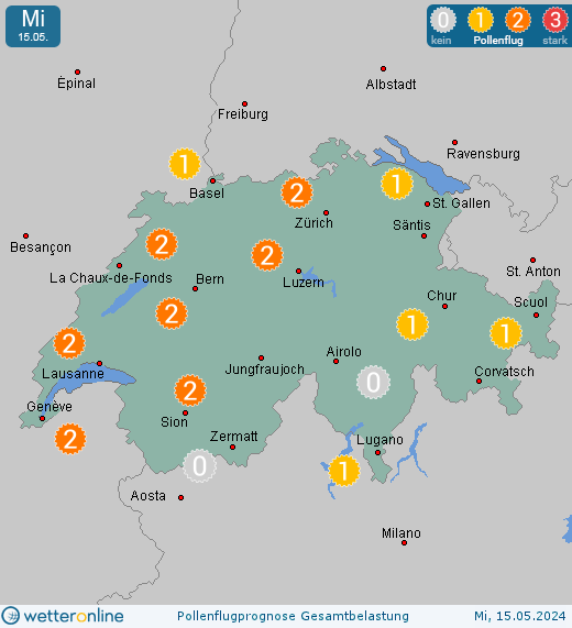 Bremgarten b. Bern: Pollenflugvorhersage Ambrosia für Freitag, den 26.04.2024