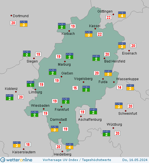 Hessen: UV-Index-Vorhersage für Freitag, den 26.04.2024