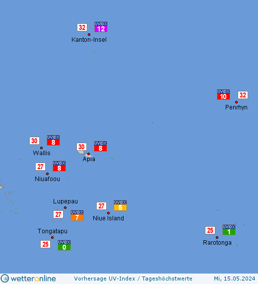 Cookinseln: UV-Index-Vorhersage für Freitag, den 26.04.2024