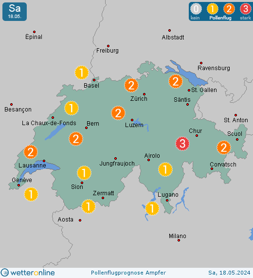 Bern: Pollenflugvorhersage Ampfer für Samstag, den 27.04.2024