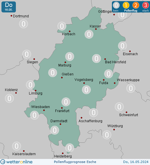 Bad Hersfeld: Pollenflugvorhersage Esche für Samstag, den 27.04.2024