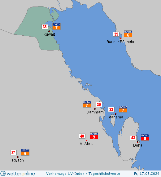Kuwait: UV-Index-Vorhersage für Samstag, den 27.04.2024