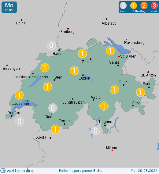 Beatenberg: Pollenflugvorhersage Eiche für Sonntag, den 28.04.2024