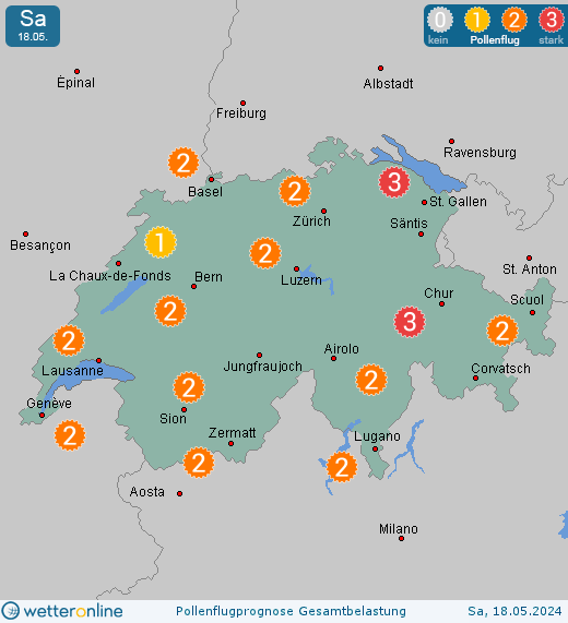Rheinwald (in 1600m): Pollenflugvorhersage Ambrosia für Sonntag, den 28.04.2024