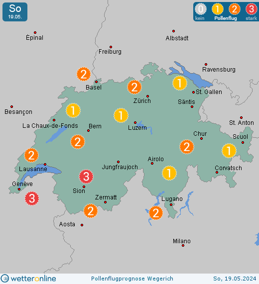 Schweiz: Pollenflugvorhersage Wegerich für Sonntag, den 28.04.2024