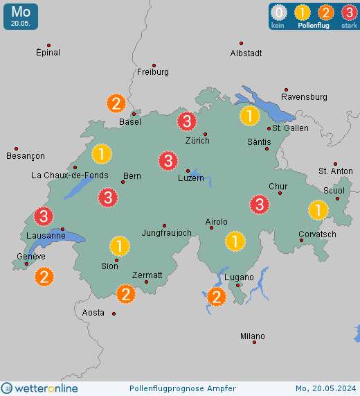 Liebefeld: Pollenflugvorhersage Ampfer für Sonntag, den 28.04.2024