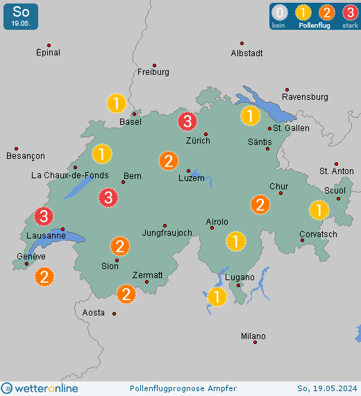 Bülach: Pollenflugvorhersage Ampfer für Sonntag, den 28.04.2024