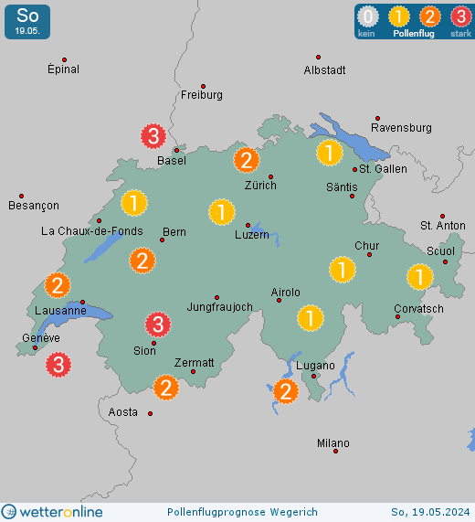 St. Gallen: Pollenflugvorhersage Wegerich für Sonntag, den 28.04.2024