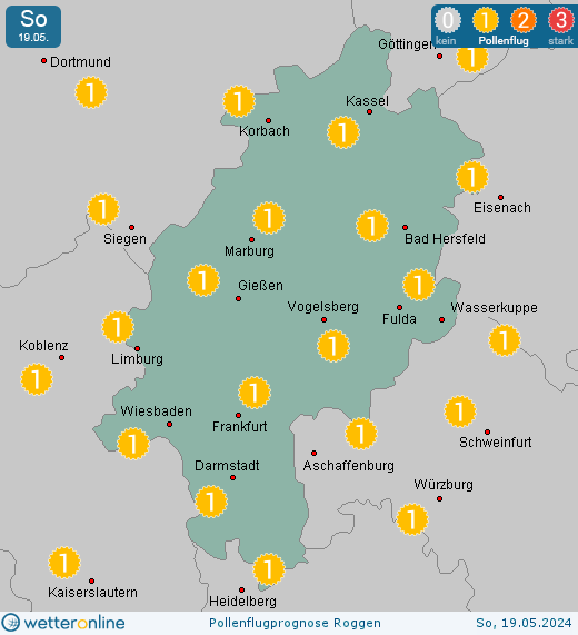 Kassel: Pollenflugvorhersage Roggen für Sonntag, den 28.04.2024
