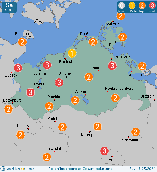 Mecklenburg-Vorpommern: Pollenflugvorhersage Gesamtbelastung für Sonntag, den 28.04.2024