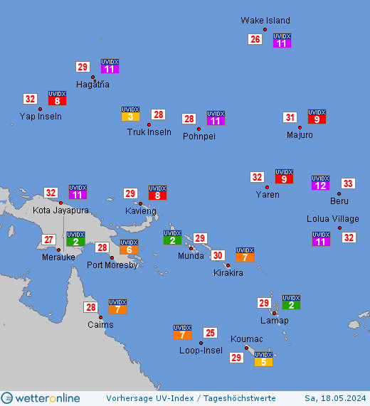 Guam: UV-Index-Vorhersage für Sonntag, den 28.04.2024