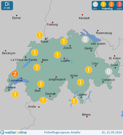 Beatenberg: Pollenflugvorhersage Ampfer für Montag, den 29.04.2024