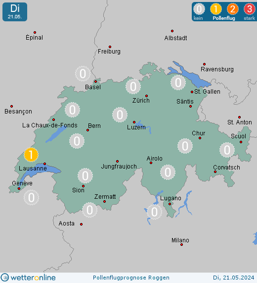 Beatenberg: Pollenflugvorhersage Roggen für Montag, den 29.04.2024