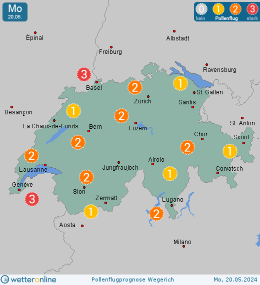 Appenzell (in 900m): Pollenflugvorhersage Wegerich für Montag, den 29.04.2024