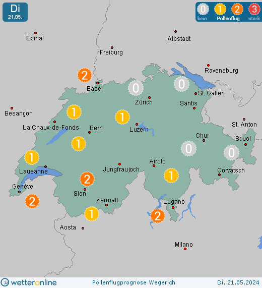 Luzern: Pollenflugvorhersage Wegerich für Montag, den 29.04.2024