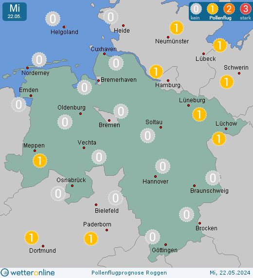 Wilhelmshaven: Pollenflugvorhersage Roggen für Montag, den 29.04.2024