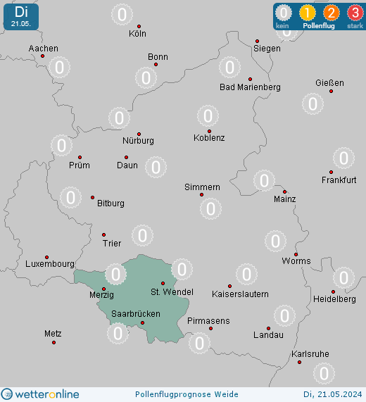 Berviller-en-Moselle: Pollenflugvorhersage Weide für Montag, den 29.04.2024