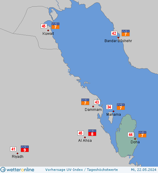 Katar: UV-Index-Vorhersage für Montag, den 29.04.2024