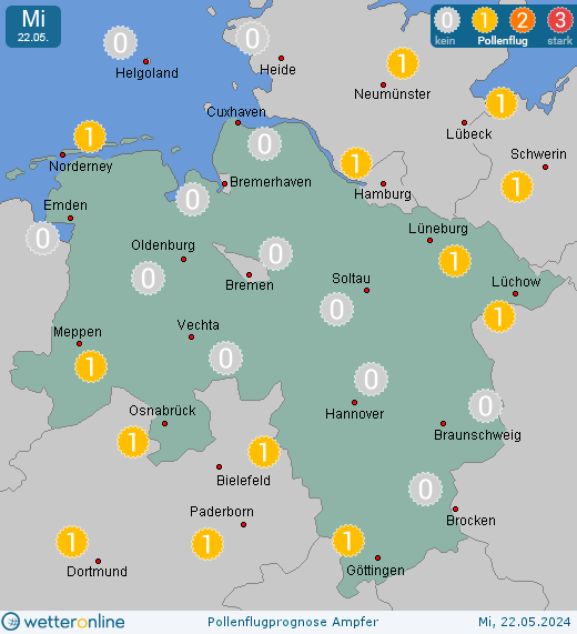 Baltrum: Pollenflugvorhersage Ampfer für Montag, den 29.04.2024