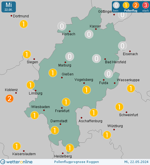 Limburg: Pollenflugvorhersage Roggen für Montag, den 29.04.2024