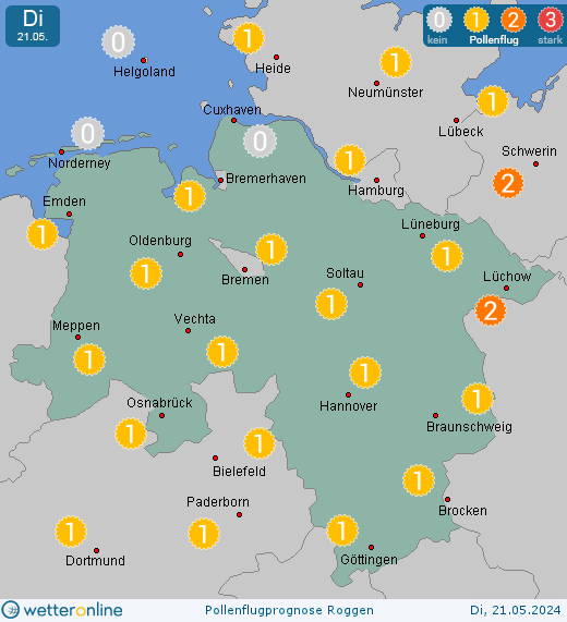 Wittingen: Pollenflugvorhersage Roggen für Montag, den 29.04.2024