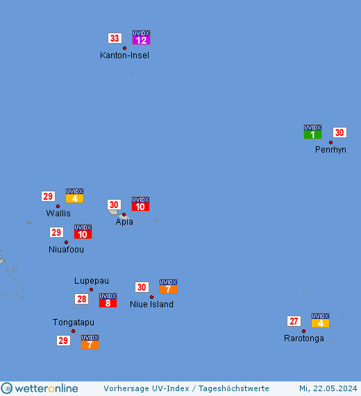 Futuna und Wallis: UV-Index-Vorhersage für Dienstag, den 30.04.2024