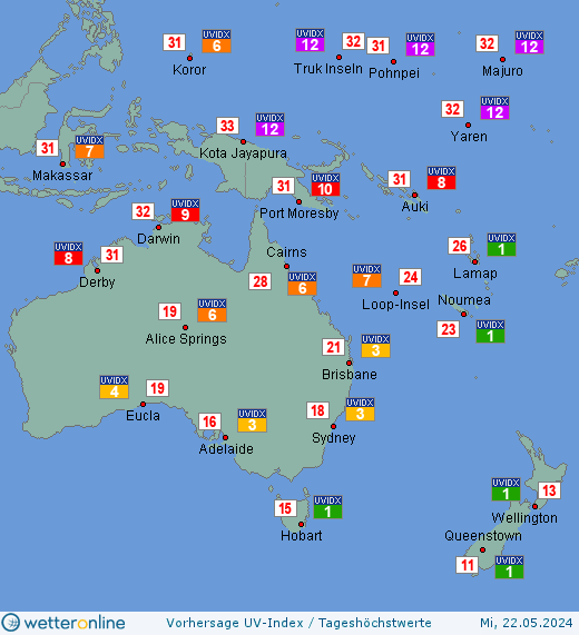 Ozeanien: UV-Index-Vorhersage für Dienstag, den 30.04.2024