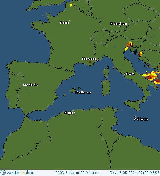 Aktuelle Blitzkarte Südeuropa