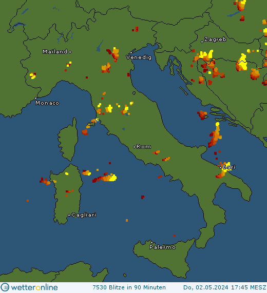 Aktuelle Blitzkarte Italien und Korsika