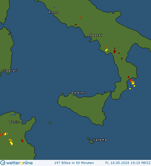 Aktuelle Blitzkarte Malta und Tyrrhenisches Meer